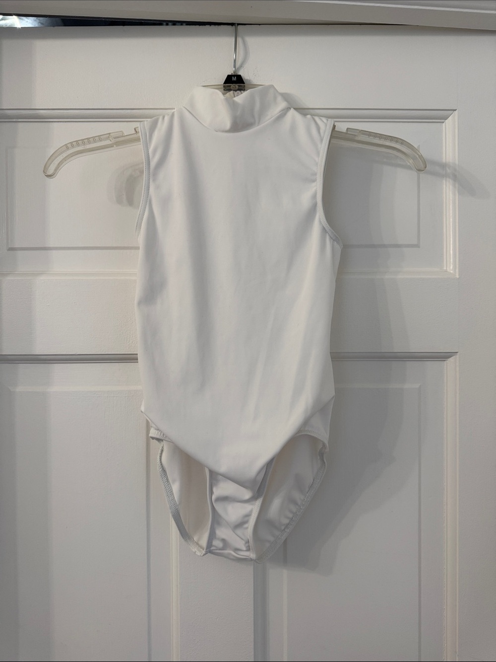 Weissman White Sleeveless Mock Neck One-Piece Leotard
